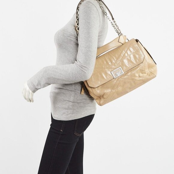 Givenchy Beige Crinkle Patent Leather Medium ID Flap Bag - Picture 1 of 10